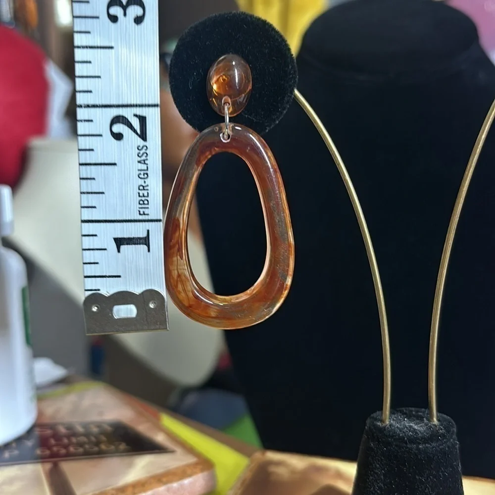 Acrylic brown marble dangle oval earrings